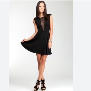 bebe Black Skater Dress with Mesh V-Neck Size XS